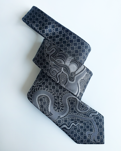 Luxury Gift for Dad/ Silk Necktie with Black Dragon Pattern / 8cm × 145cm