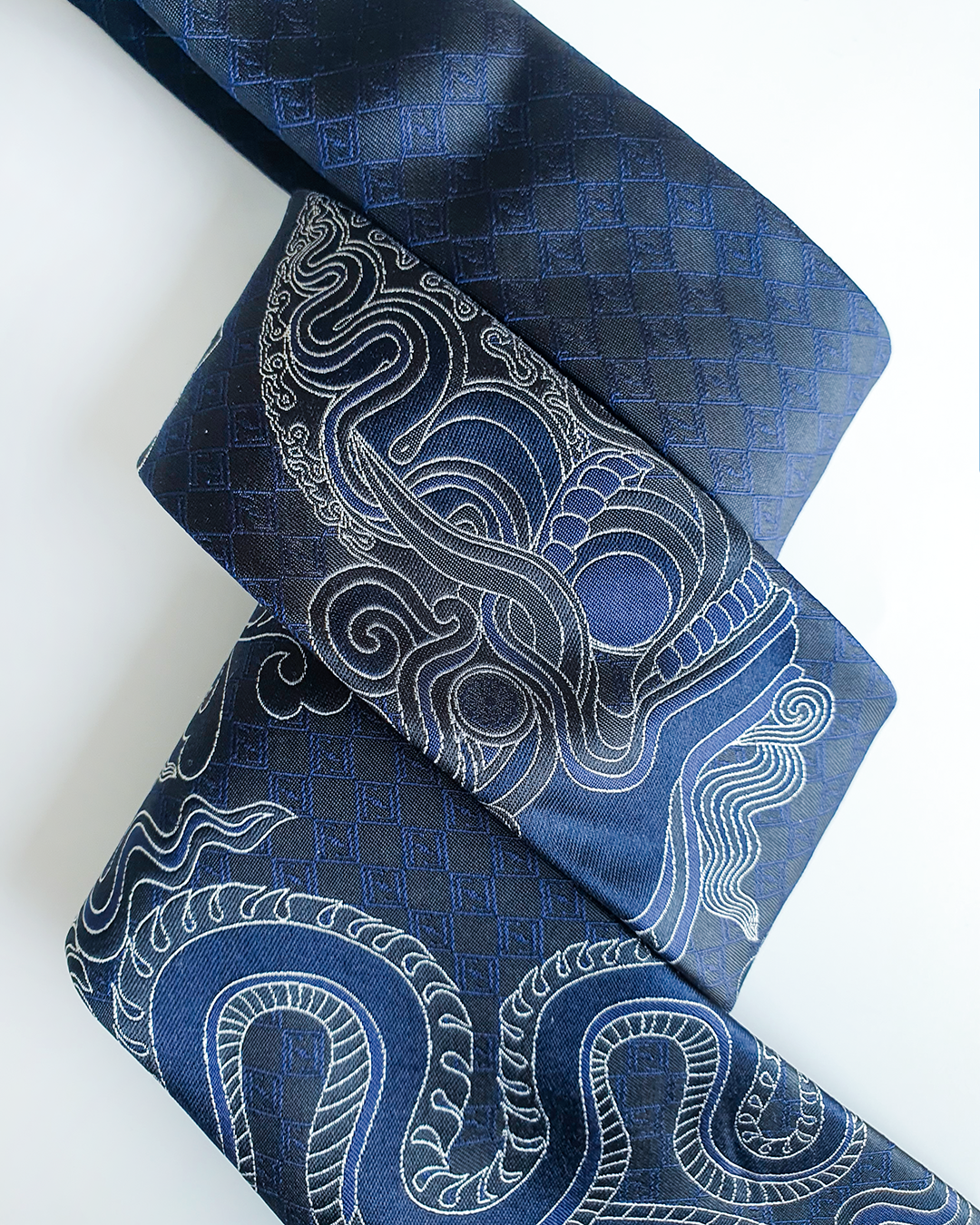 Luxury Gift for Dad/ Silk Necktie with Azure Dragon Pattern / 8cm × 145cm