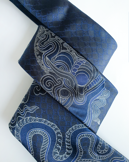 Luxury Gift for Dad/ Silk Necktie with Azure Dragon Pattern / 8cm × 145cm