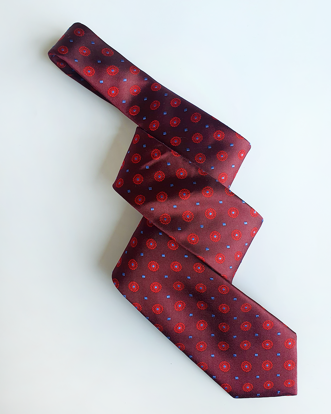 Luxury Gift for Dad/ Silk Necktie with Vermilion Pattern and Cufflinks / 8cm × 145cm