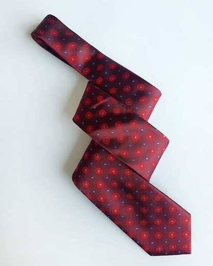 Luxury Gift for Dad/ Silk Necktie with Vermilion Pattern and Cufflinks / 8cm × 145cm