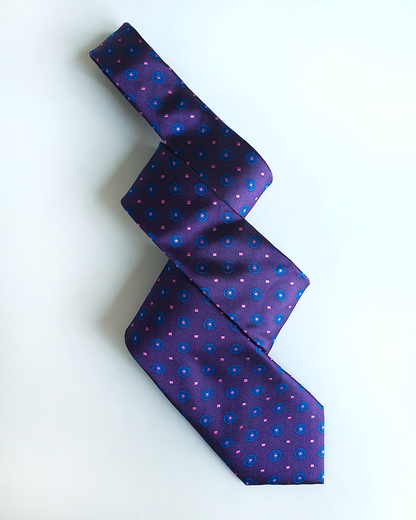 Luxury Gift for Dad/ Silk Necktie with Purple Lotus Pattern and Cufflinks / 8cm × 145cm