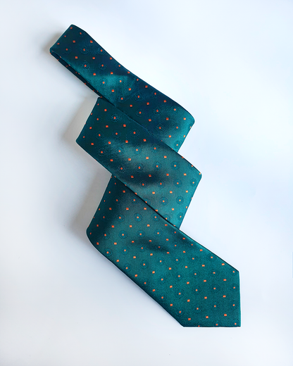 Luxury Gift for Dad/ Silk Necktie with Emerald Pattern and Cufflinks / 8cm × 145cm