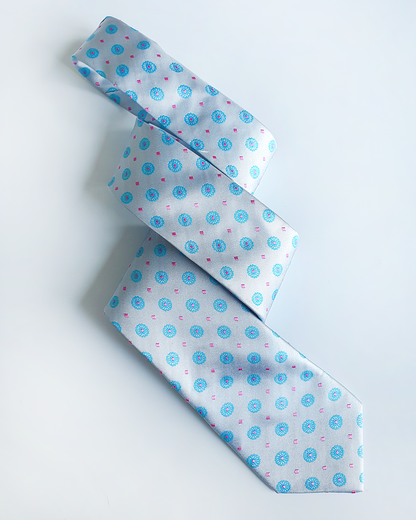 Luxury Gift for Dad/ Silk Necktie with White Jade Pattern and Cufflinks / 8cm × 145cm