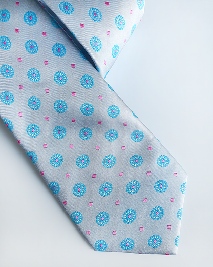 Luxury Gift for Dad/ Silk Necktie with White Jade Pattern and Cufflinks / 8cm × 145cm