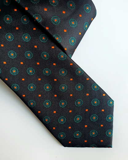 Luxury Gift for Dad/ Silk Necktie with Obsidian Jade Pattern and Cufflinks / 8cm × 145cm