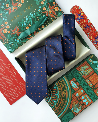 Luxury Gift for Dad/ Silk Necktie with Blue Jade Pattern and Cufflinks / 8cm × 145cm