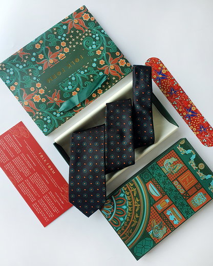 Luxury Gift for Dad/ Silk Necktie with Obsidian Jade Pattern and Cufflinks / 8cm × 145cm