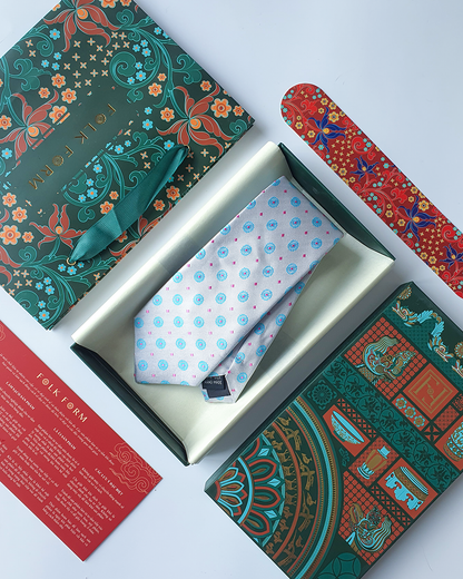 Luxury Gift for Dad/ Silk Necktie with White Jade Pattern and Cufflinks / 8cm × 145cm