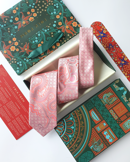 Pink silk jacquard tie and cufflinks set, 3.1 inch wide, view 5