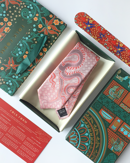 Luxury Gift for Dad/ Silk Necktie with Red Dragon Pattern / 8cm × 145cm