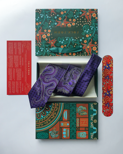 Luxury Gift for Dad/ Silk Necktie with Imperial Purple Dragon Pattern / 8cm × 145cm