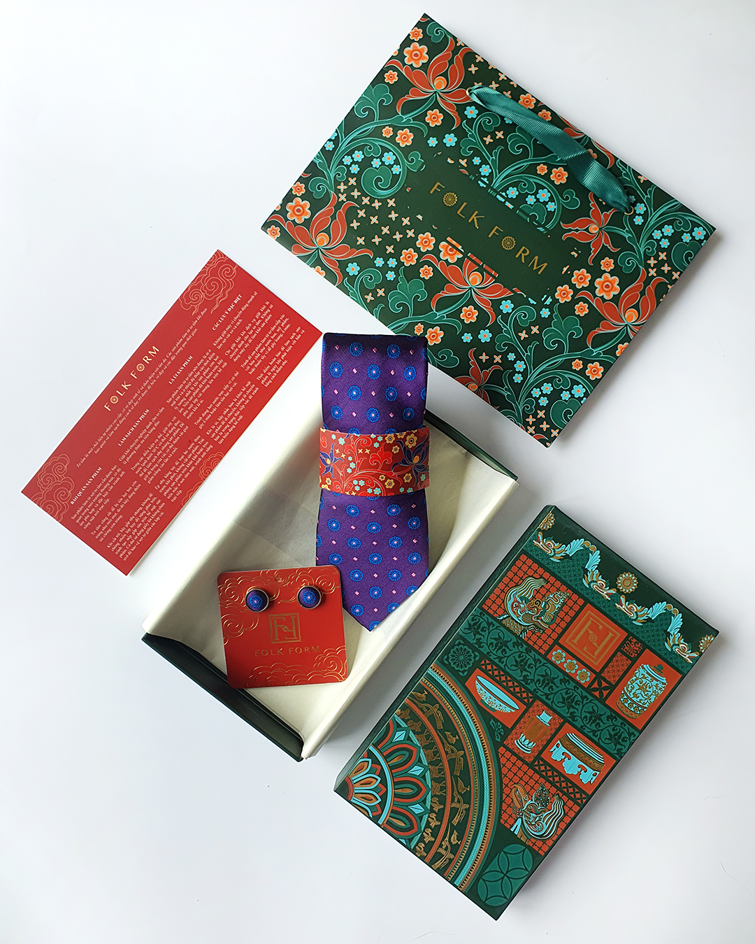 Luxury Gift for Dad/ Silk Necktie with Purple Lotus Pattern and Cufflinks / 8cm × 145cm