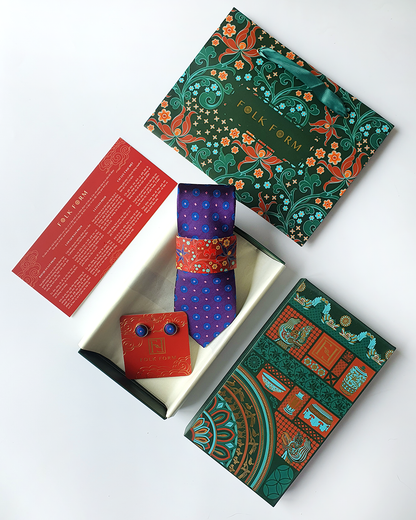 Luxury Gift for Dad/ Silk Necktie with Purple Lotus Pattern and Cufflinks / 8cm × 145cm