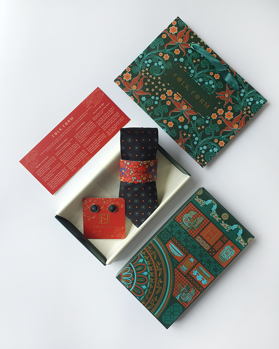 Luxury Gift for Dad/ Silk Necktie with Obsidian Jade Pattern and Cufflinks / 8cm × 145cm