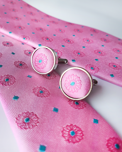 Luxury Gift for Dad/ Silk Necktie with Elegant Pattern and Cufflinks / 8cm × 145cm