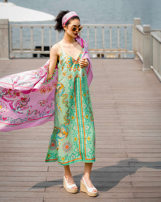 Silk Strap Dress 1930s / Pastel Green Phoenix Dance