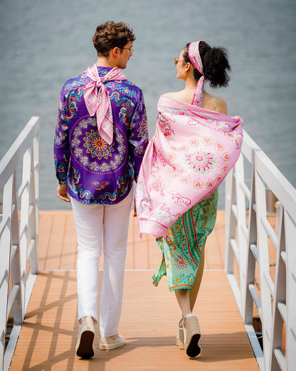 Silk Classic Shirt 1870 / Purple Phoenix Dance