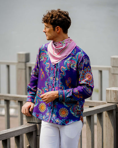 Silk Classic Shirt 1870 / Purple Phoenix Dance