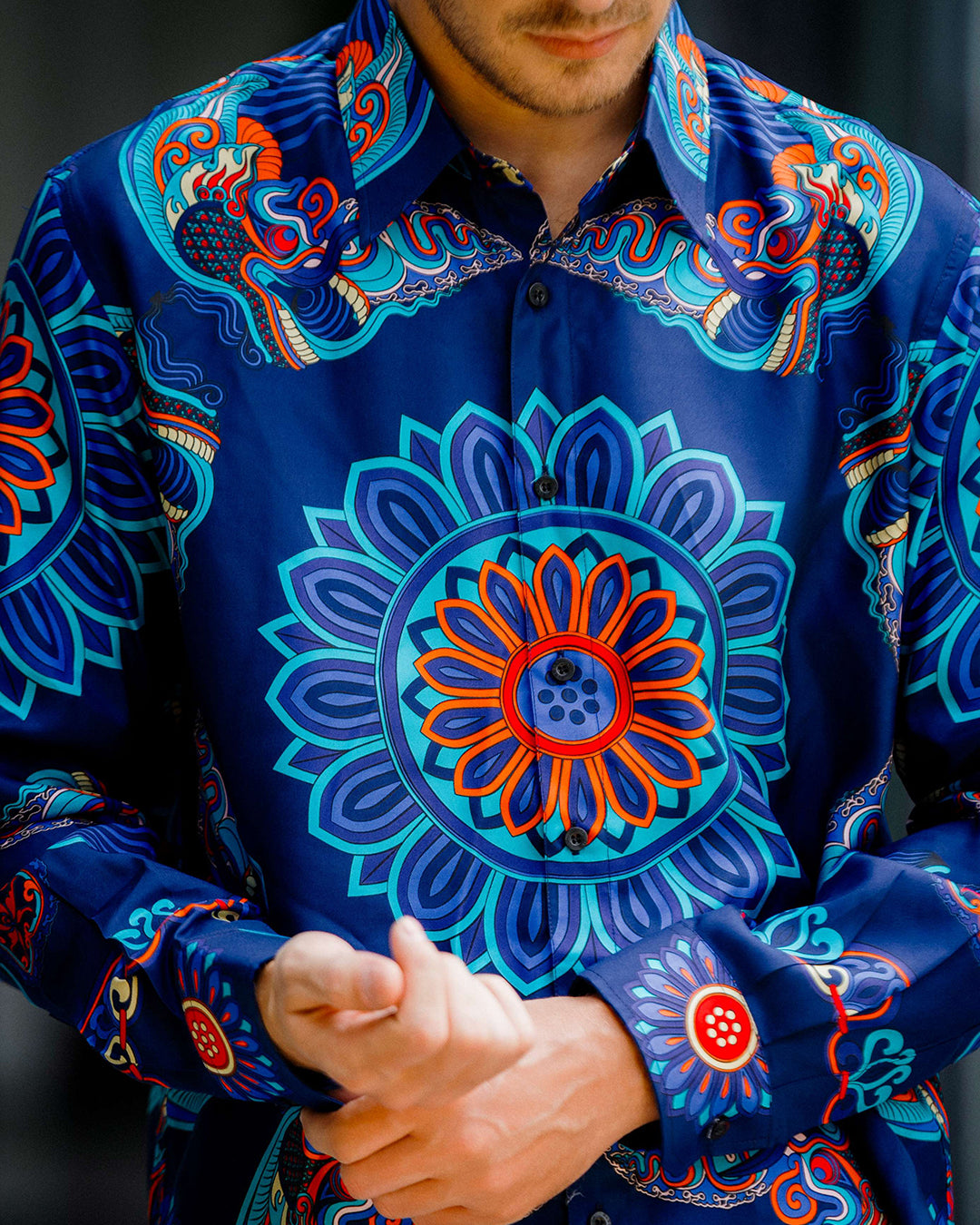 Silk Classic Shirt 1870 / Navy Blue Dragon Of Grace