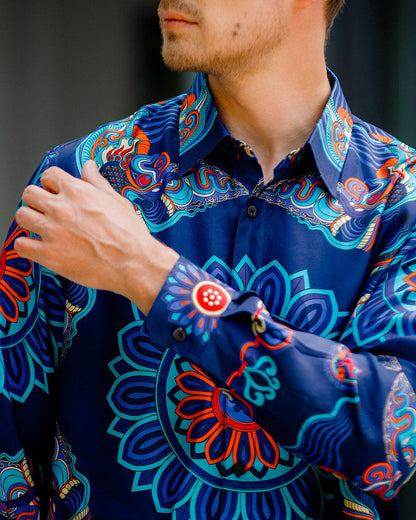 Silk Classic Shirt 1870 / Navy Blue Dragon Of Grace
