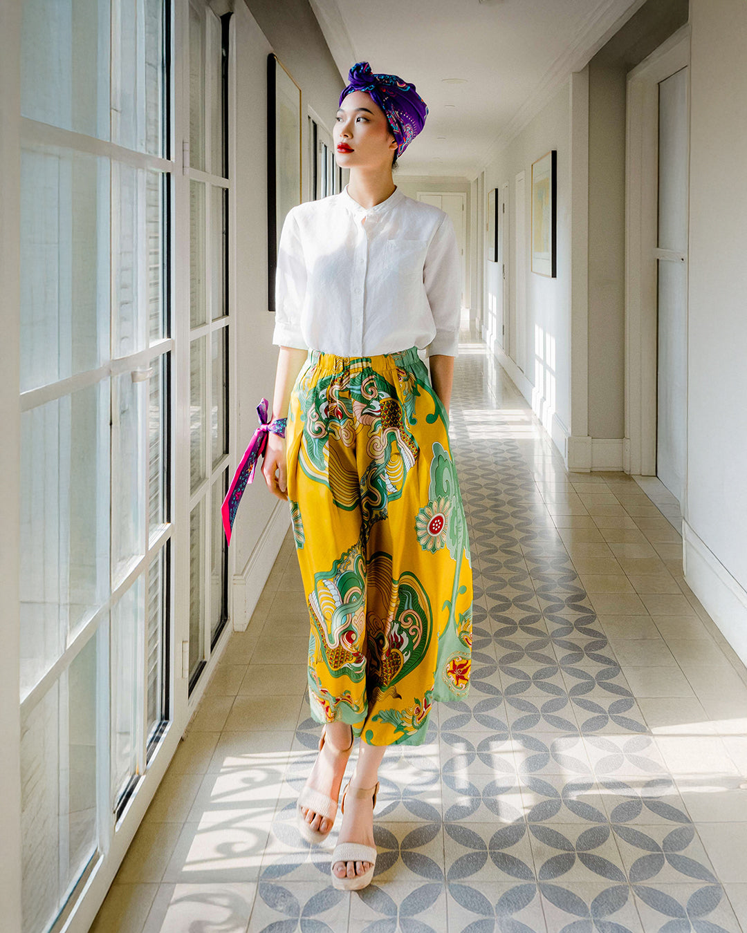 Silk Palazzo Pants 1932 / Yellow & Green Dragon Dreams