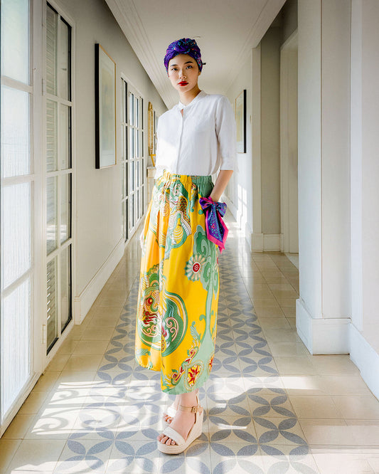 Silk Palazzo Pants 1932 / Yellow & Green Dragon Dreams