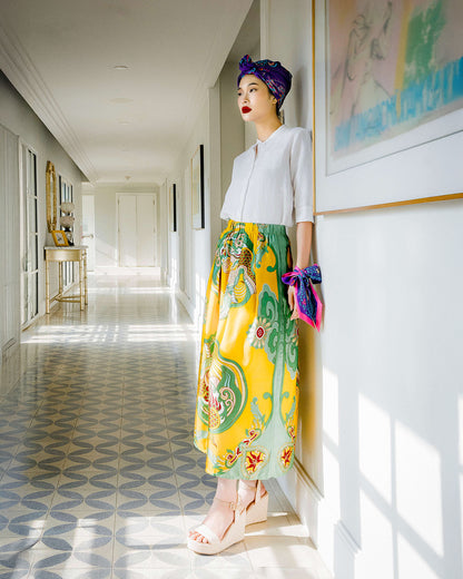 Silk Palazzo Pants 1932 / Yellow & Green Dragon Dreams