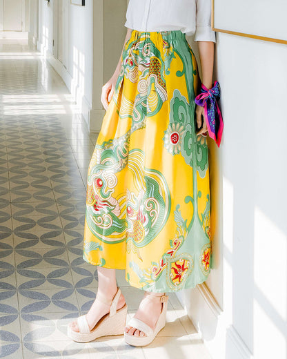 Silk Palazzo Pants 1932 / Yellow & Green Dragon Dreams