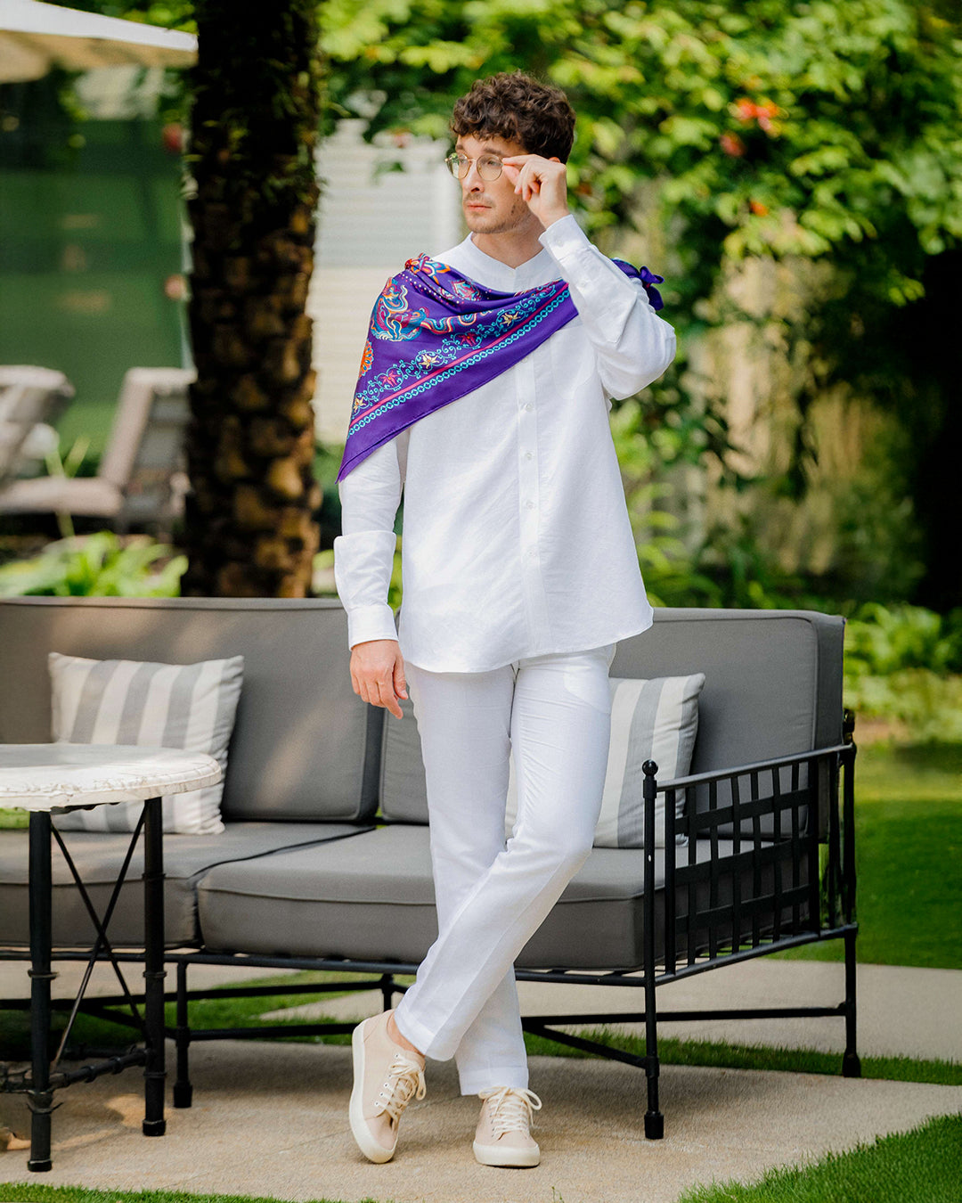 Linen Mandarin Collar Shirt 14th Century / White