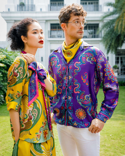 Silk Classic Shirt 1870 / Purple Phoenix Dance