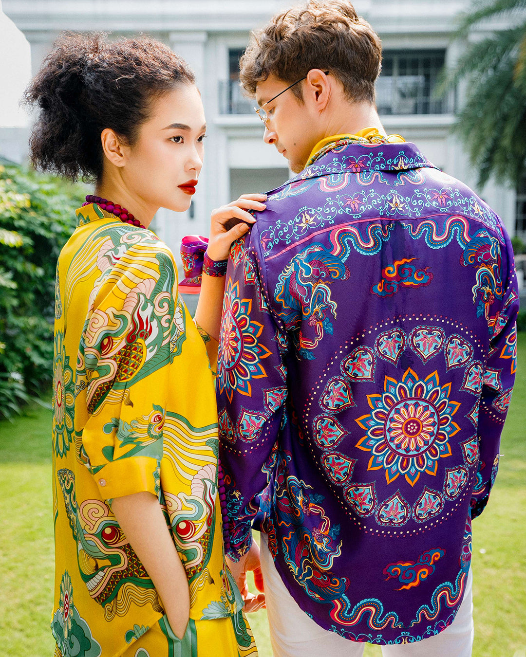 Silk Classic Shirt 1870 / Purple Phoenix Dance