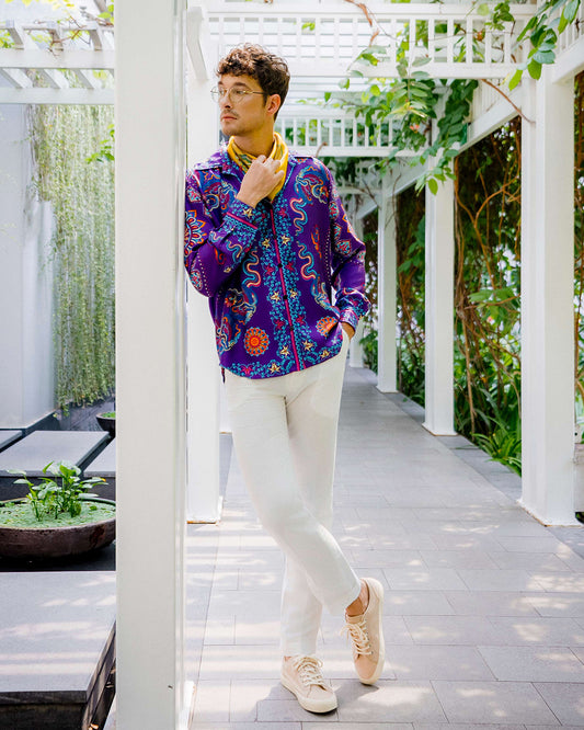 Silk Classic Shirt 1870 / Purple Phoenix Dance