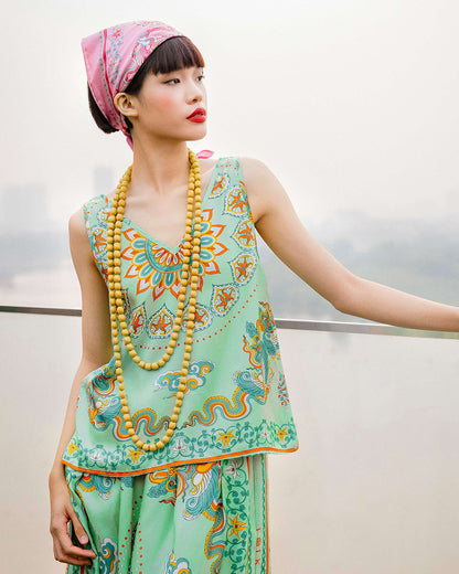 Silk Tank Top 1920s / Pastel Green Phoenix Dance