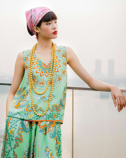Silk Tank Top 1920s / Pastel Green Phoenix Dance