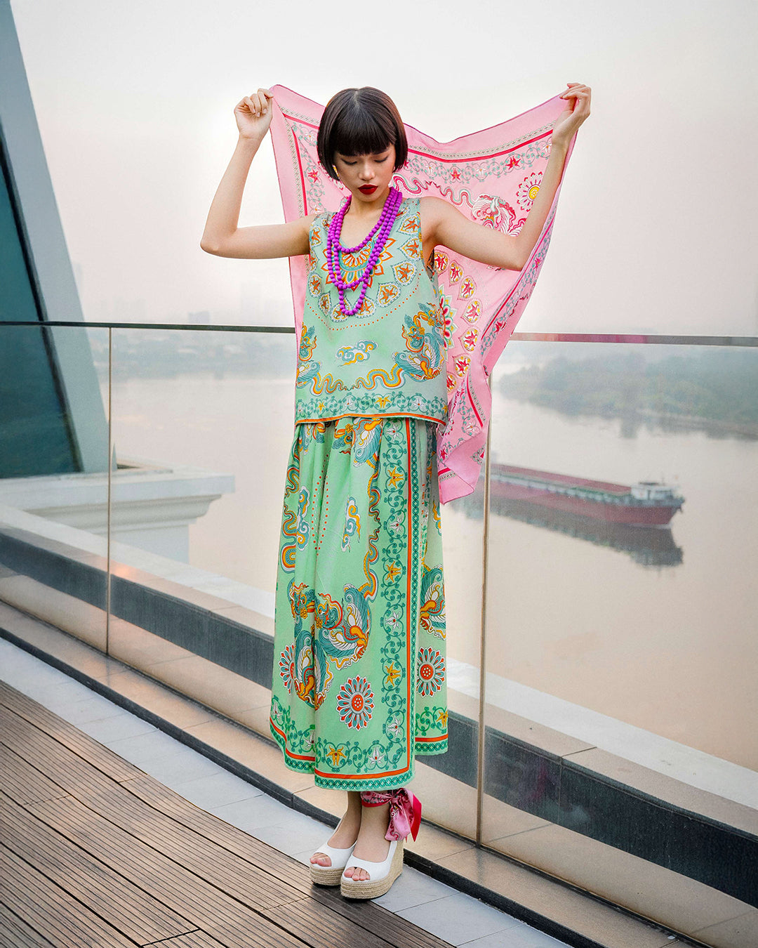 Silk Tank Top 1920s / Pastel Green Phoenix Dance