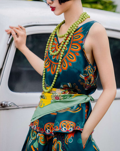 Silk Tank Top 1920s / Mallard Green Dragon Of Grace