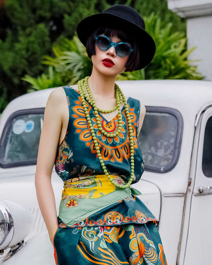 Silk Tank Top 1920s / Mallard Green Dragon Of Grace