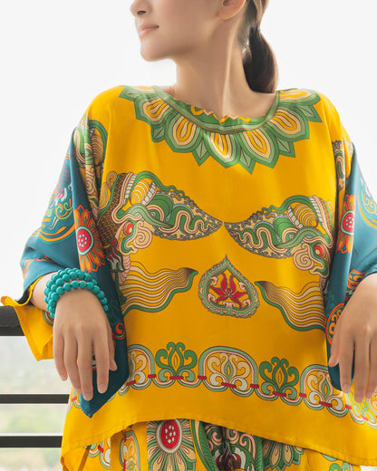 Silk Batwing Blouse 1940s / Yellow Dragon Of Grace