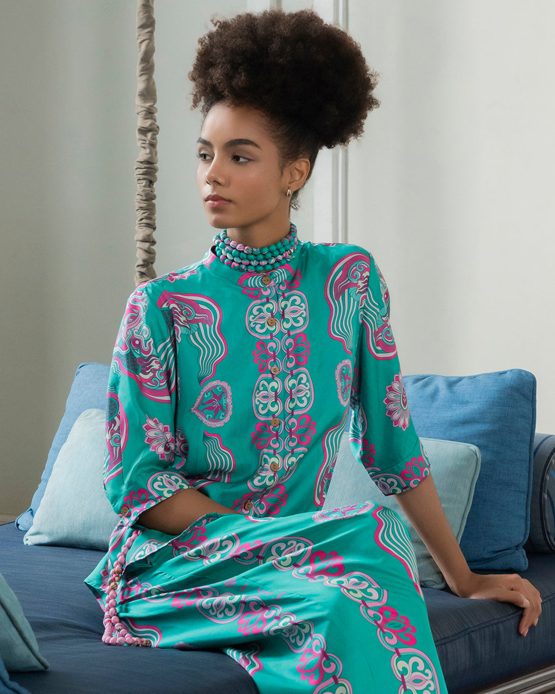 Silk Emancipation Shirt 1925 / Turquoise Dragon Of Grace