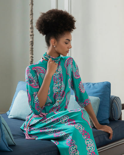 Silk Emancipation Shirt 1925 / Turquoise Dragon Of Grace