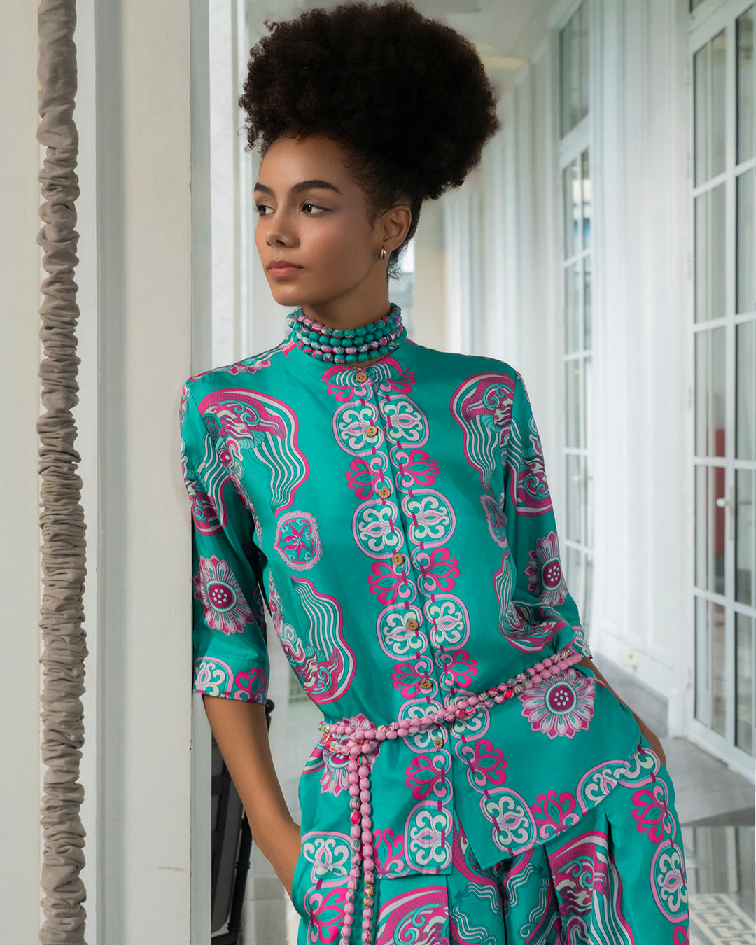 Silk Emancipation Shirt 1925 / Turquoise Dragon Of Grace
