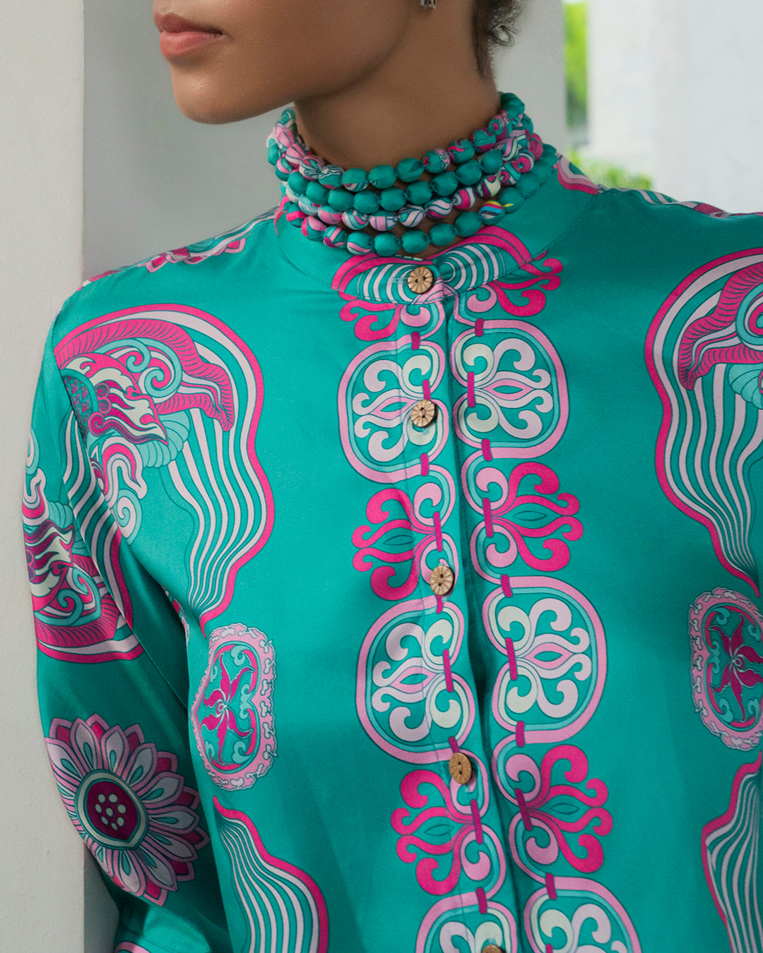 Silk Emancipation Shirt 1925 / Turquoise Dragon Of Grace
