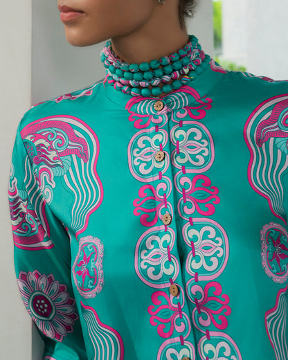 Silk Emancipation Shirt 1925 / Turquoise Dragon Of Grace