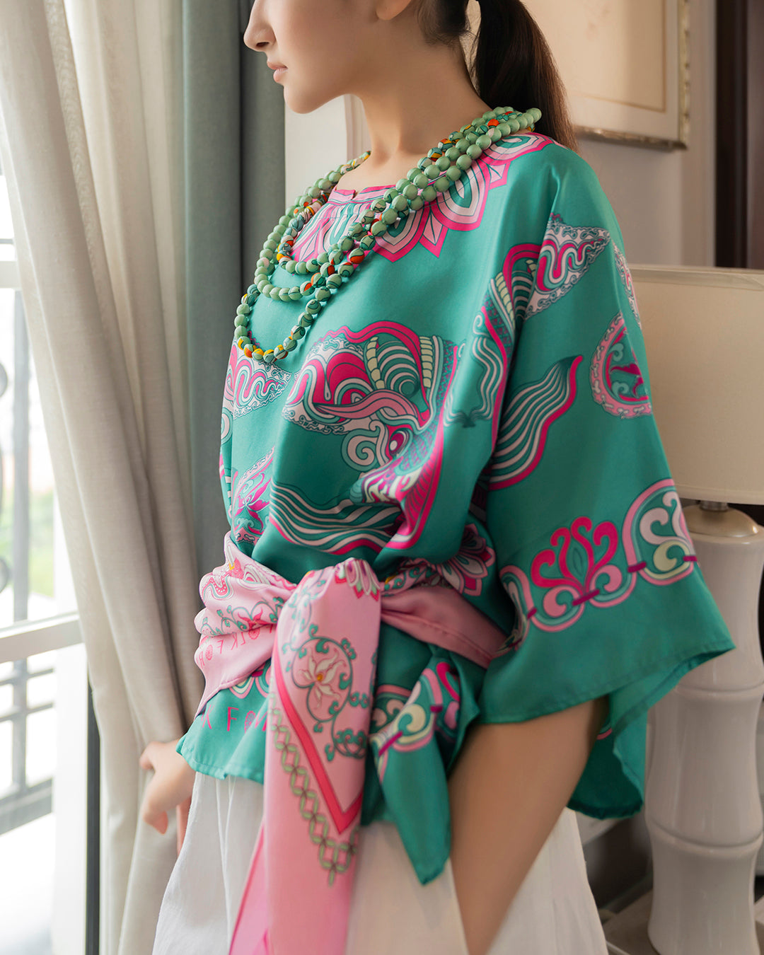 Silk Batwing Blouse 1940s / Turquoise Dragon Of Grace