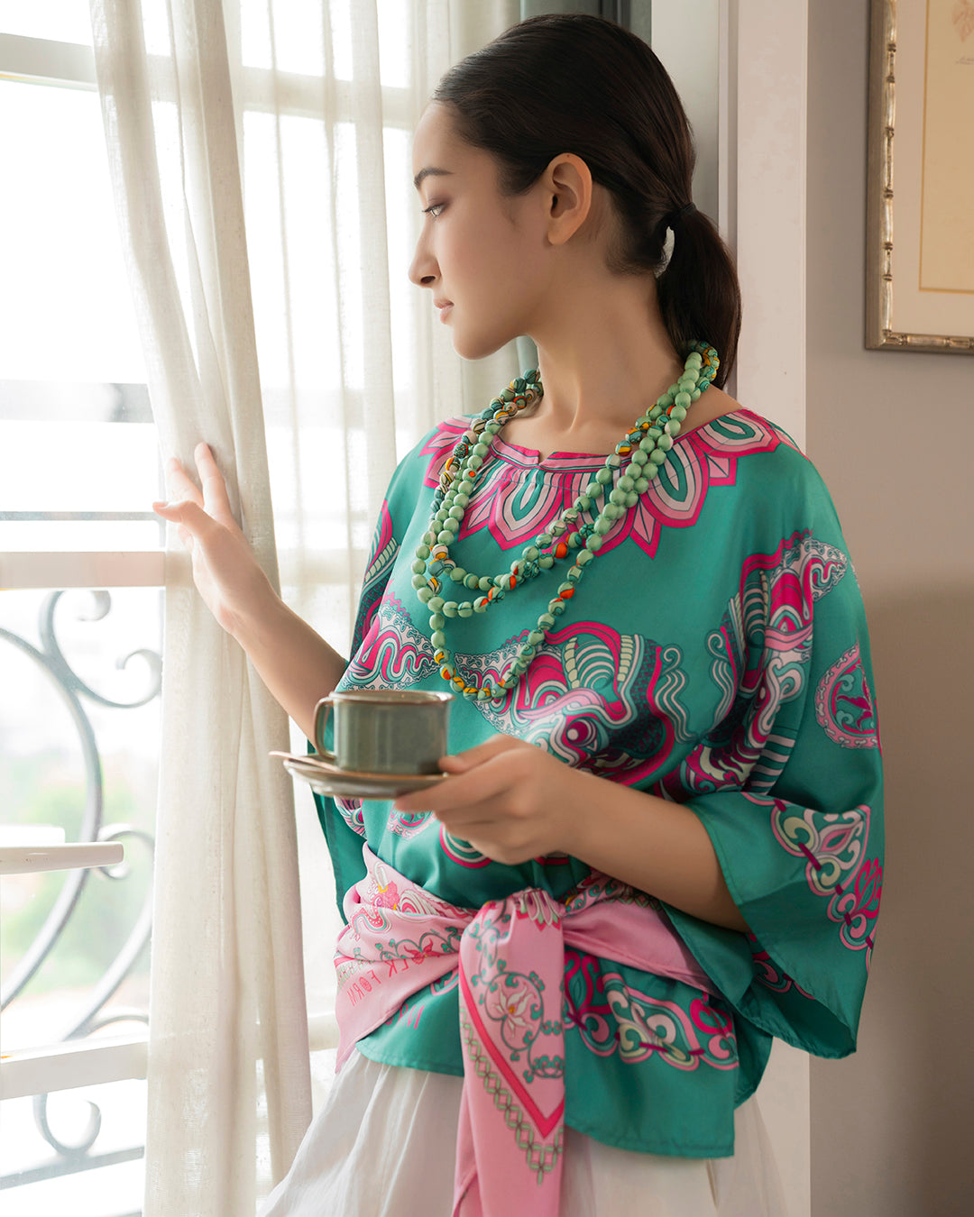 Silk Batwing Blouse 1940s / Turquoise Dragon Of Grace
