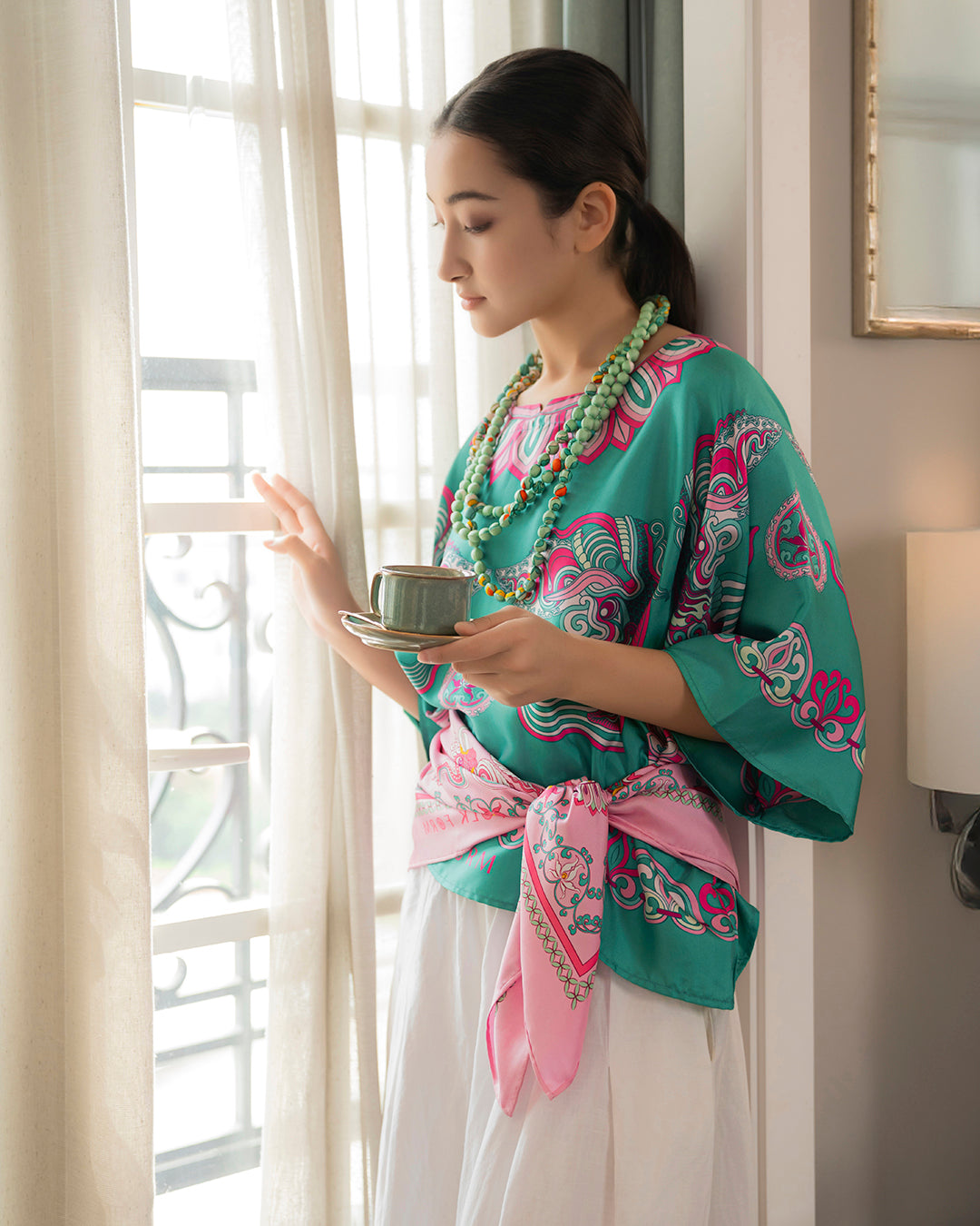 Silk Batwing Blouse 1940s / Turquoise Dragon Of Grace
