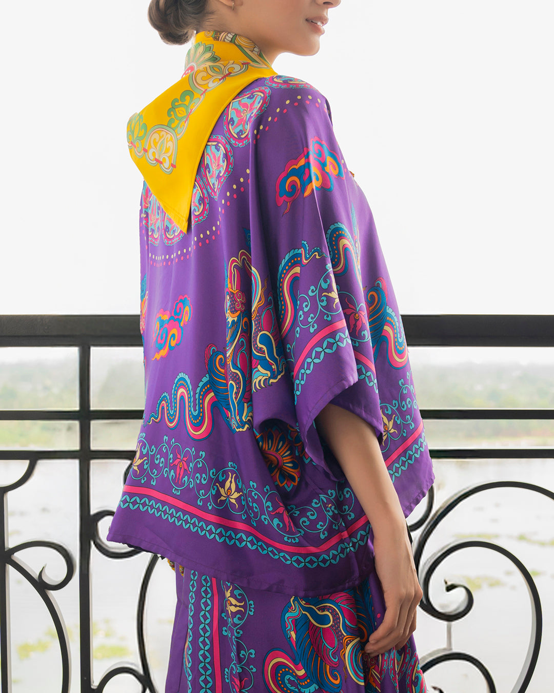 Silk Batwing Blouse 1940s / Purple Phoenix Dance