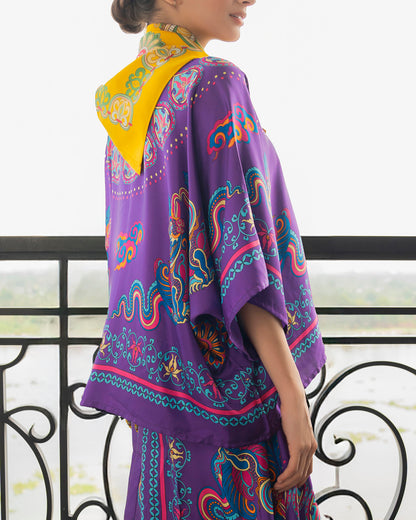 Silk Batwing Blouse 1940s / Purple Phoenix Dance