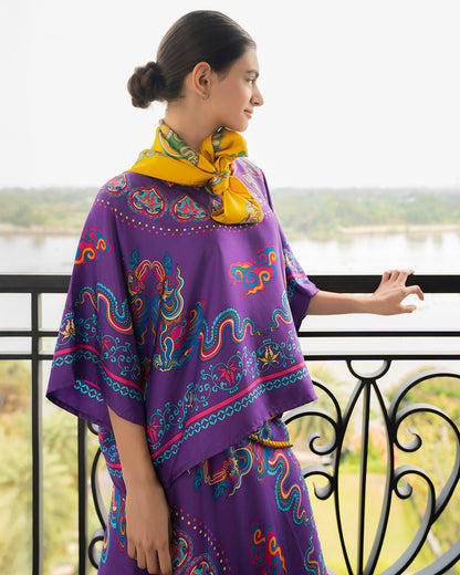 Silk Batwing Blouse 1940s / Purple Phoenix Dance